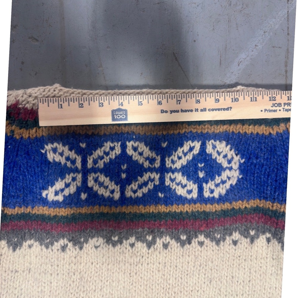Handmade Nordic Fair Isle Alpaca Wool Knit Sweater Cream Chunky Pullover - Picture 4 of 6